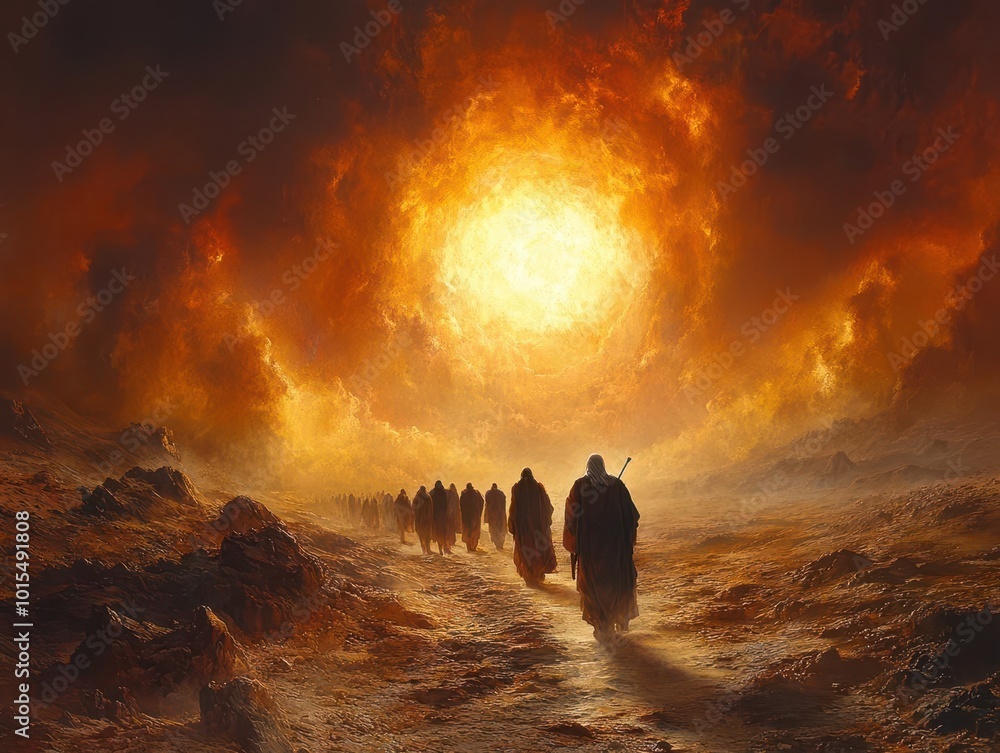 Dramatic Scene Of Moses Leading The Israelites Across A Vast Desert dramatic-scene-of-moses-leading-the-israelites-across-a-vast-desert