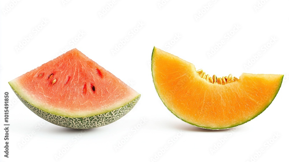 Cut Watermelon In Half, Bite Taken Out On White Background Cut Watermelon In Half, Bite Taken Out On White Background