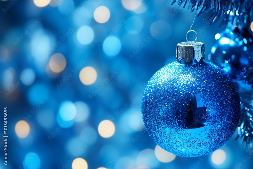 Fototapeta premium Abstract Blue Christmas Background with Shimmering Lights and Winter Holiday Theme