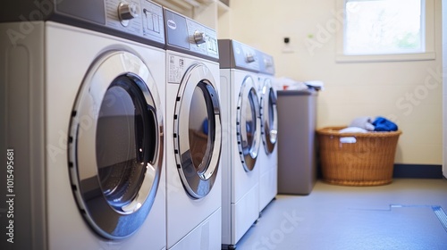 Wallpaper Mural Spacious laundry room interior featuring modern washing machines organized storage basket and efficient dryer setup for optimal home convenience Torontodigital.ca