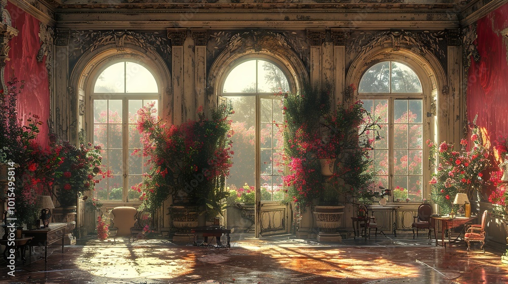 Sunlit Room in a Grand French Mansion Sunlit Room in a Grand French Mansion
