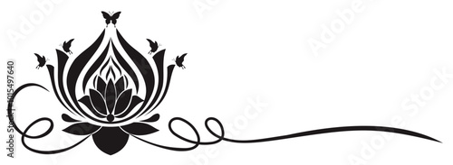 art illustration of lotus and butterfly icon signs and symbols isolated on white background for diwali and vesak