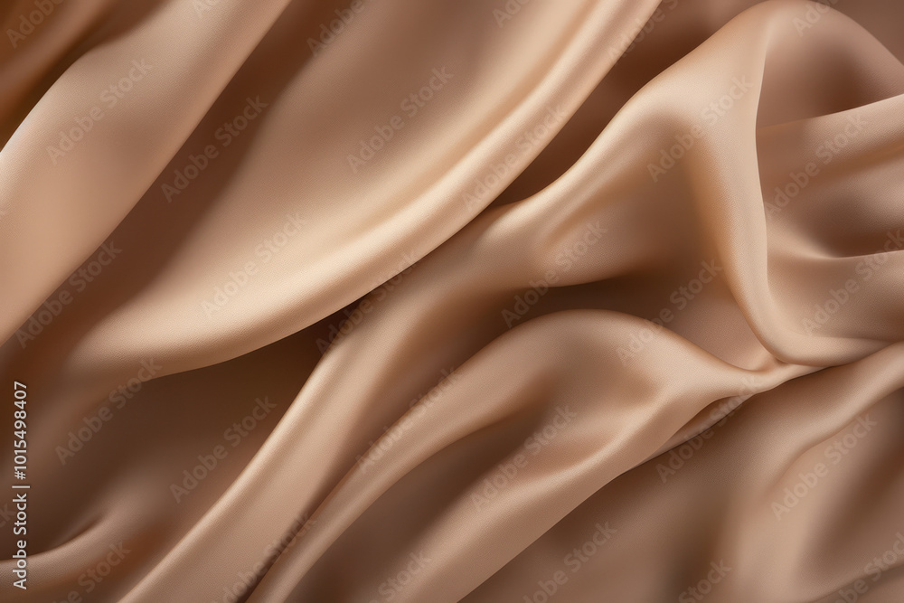 Fototapeta premium Processed collage of smooth wavy beige light brown satin silk cloth fabric texture. Background