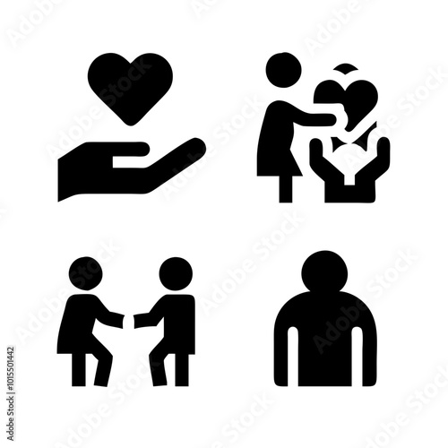 Volunteer helping icons set silhouette Vector art illustration