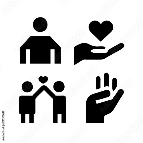 Volunteer helping icons set silhouette Vector art illustration