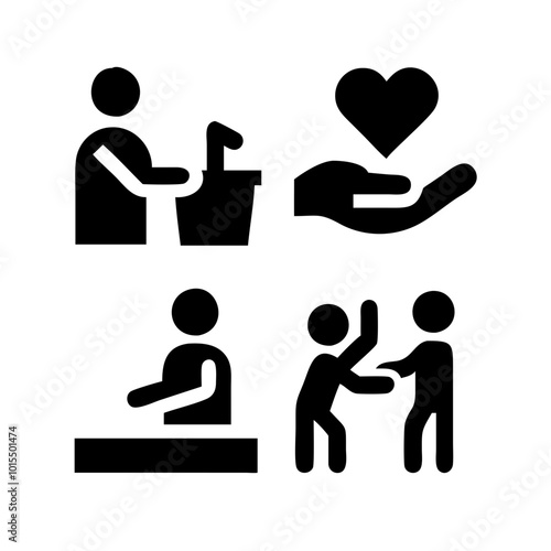 Volunteer helping icons set silhouette Vector art illustration