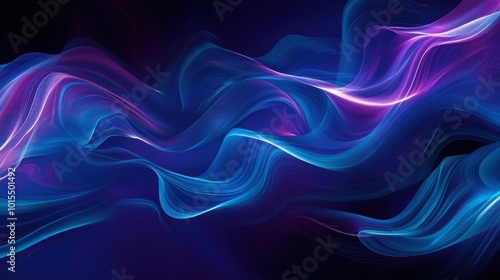 Wallpaper Mural A flowing pattern of glowing lines in shades of blue and purple, resembling liquid light on a dark background. Torontodigital.ca