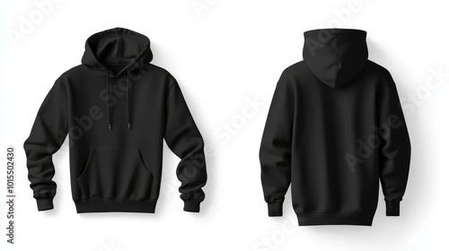 Black hoodie mockup. Front and back hoodie template