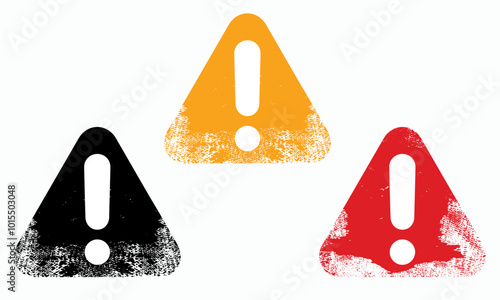 grunge set Warning, precaution, attention, alert icon, Grunge Danger sign isolated on white background. Vector illustration. set exclamation mark in triangle shape.eps