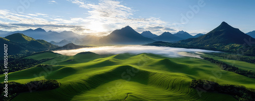 the green valley between the mountains 