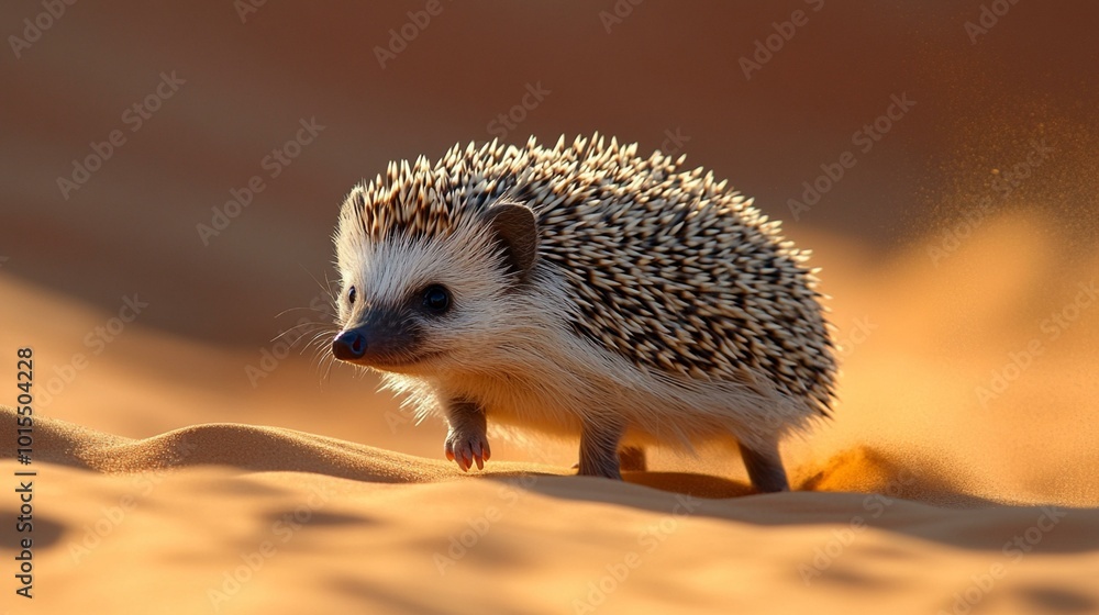 an A desert hedgehog foraging for insects in the hot, sandy terrain of the Sahara. an A desert hedgehog foraging for insects in the hot, sandy terrain of the Sahara.