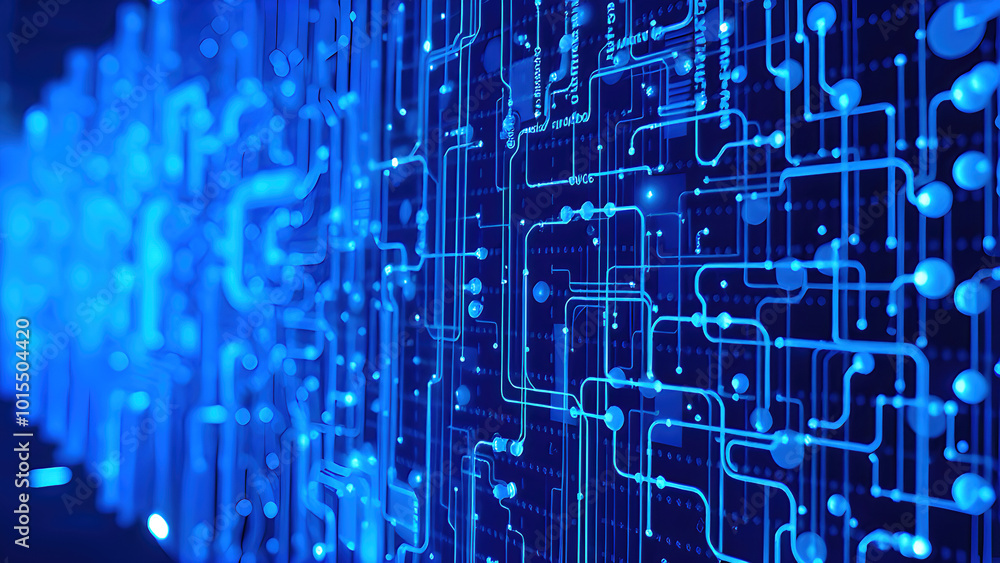 Naklejka premium Digital Oasis: A Futuristic Blue Network Dreamscape Background - Landscape