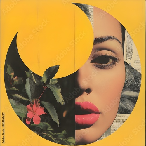 Pop Art Style Woman and Floral Elements