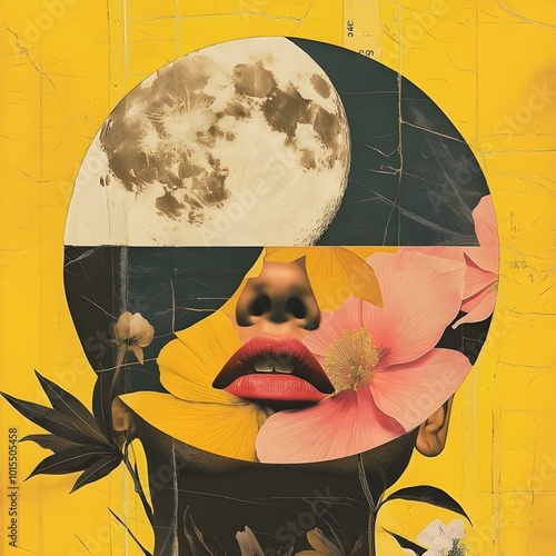 Surreal Floral and Lunar Portrait