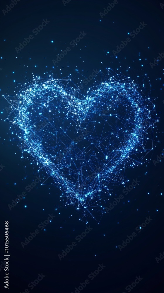Glowing futuristic heart in digital space with particles and blue light Glowing futuristic heart in digital space with particles and blue light