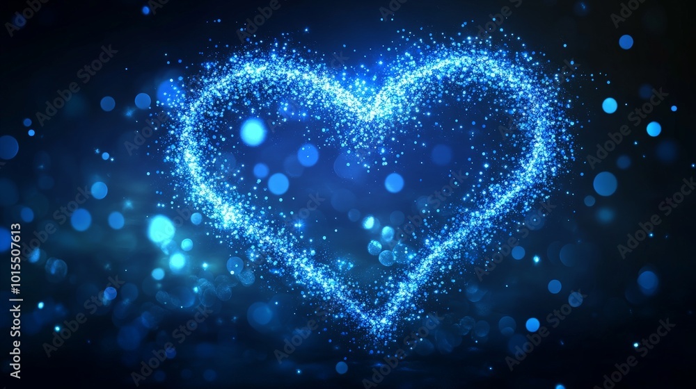 Glowing futuristic heart in digital space with particles and blue light Glowing futuristic heart in digital space with particles and blue light