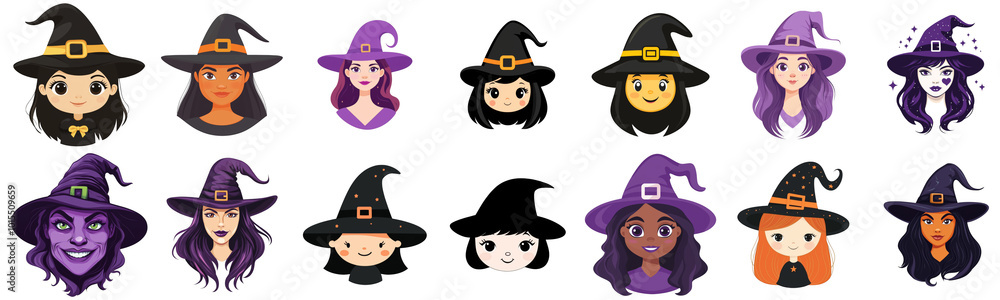Collection of Witch Face Illustrations for Halloween with Transparent Background - Clear Background Set for Halloween Designs and Overlays Collection of Witch Face Illustrations for Halloween with Transparent Background - Clear Background Set for Halloween Designs and Overlays