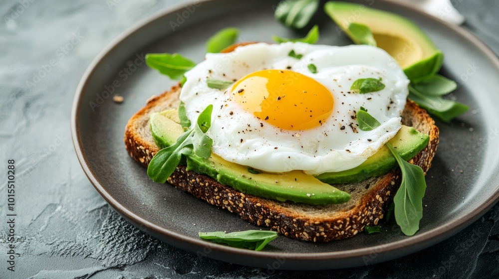 Nutritious Avocado Rye Bread Toast with Poached Egg Ideal Breakfast or Snack Featuring Creamy Runny Yolk Healthy Eating and Culinary Delight Nutritious Avocado Rye Bread Toast with Poached Egg Ideal Breakfast or Snack Featuring Creamy Runny Yolk Healthy Eating and Culinary Delight