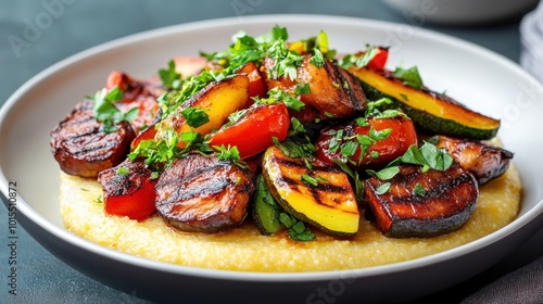 Easy Vegan Skillet Polenta with Roasted Vegetables Light, Hearty, and Delicious One-Pan Dinner Recipe, Perfect for Weeknight Meals