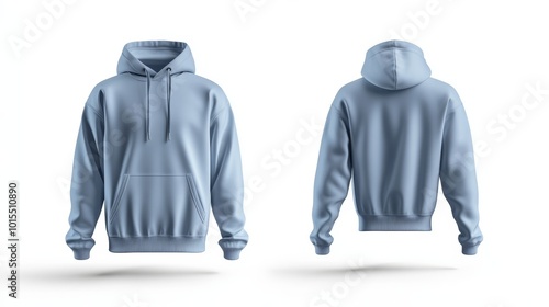 Light blue hoodie mockup. Front and back hoodie template