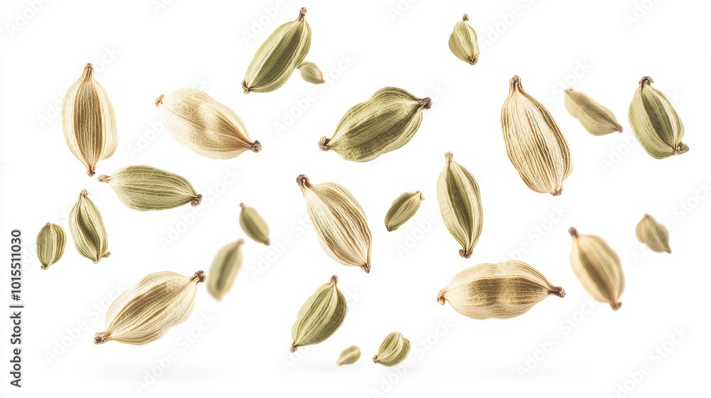 Floating cardamom pods showcasing the essence of culinary spices nature's bounty and aromatic flavors for cooking inspiration and gourmet seasoning Floating cardamom pods showcasing the essence of culinary spices nature's bounty and aromatic flavors for cooking inspiration and gourmet seasoning