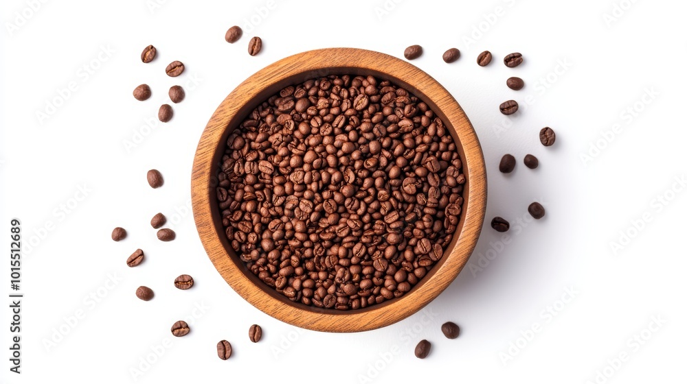 Top view of rich instant coffee granules in a rustic wooden bowl on white background for coffee lovers culinary inspiration and brewing techniques Top view of rich instant coffee granules in a rustic wooden bowl on white background for coffee lovers culinary inspiration and brewing techniques