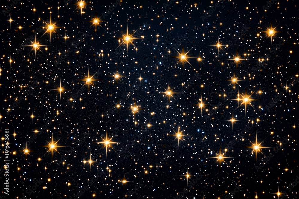 Obraz premium Night sky with sparkling stars on black background, peaceful starlit sky with cosmic view