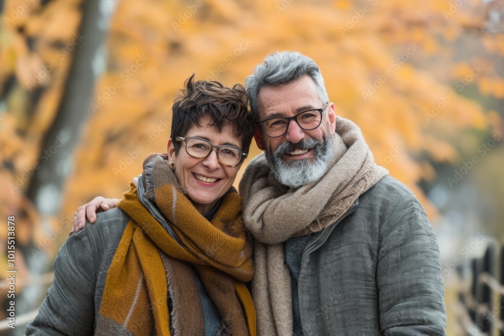 Portrait of a happy senior couple in the park in autumn. Portrait of a happy senior couple in the park in autumn.