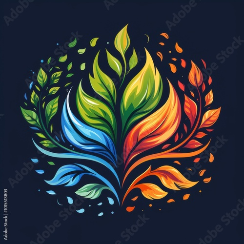 Seasonal Harmony Logo featuring four distinct elements of spring, summer, autumn, and winter blended into a unified design photo