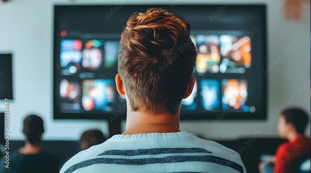 picture taken from back of a person in front of a pc screen with in it some people and slides picture taken from back of a person in front of a pc screen with in it some people and slides
