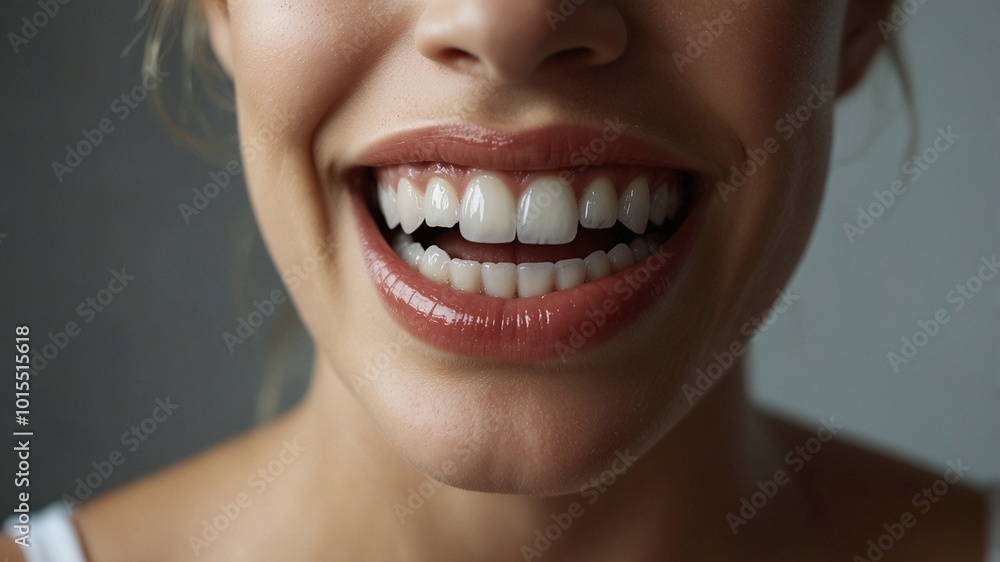 Obraz premium Bright and Healthy Smile: Captivating Close-Up of Sparkling White Teeth for Promoting Dental Care and Oral Hygiene
