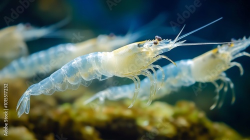 Vibrant Pacific White Shrimp in Ecuadorian Aquaculture Showcasing Sustainable Seafood Farming Practices in Latin America for a Healthy Ocean Ecosystem