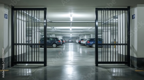 Fototapeta Naklejka Na Ścianę i Meble -  Modern entrance gate to underground parking garage showcasing secure automobile parking space urban design convenience and vehicle storage solutions