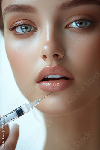 THE CLOSE UP photo of a beautiful lady with plump lips get the lips filler injection 