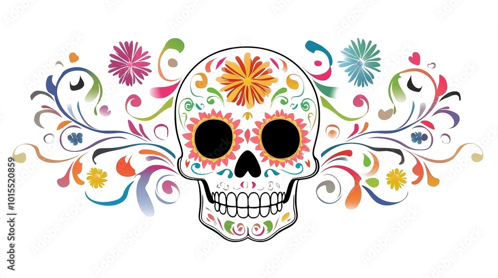 A vibrant Day of the Dead skull vector illustration, featuring intricate designs and patterns that celebrate the rich cultural heritage of this Mexican holiday. A vibrant Day of the Dead skull vector illustration, featuring intricate designs and patterns that celebrate the rich cultural heritage of this Mexican holiday.