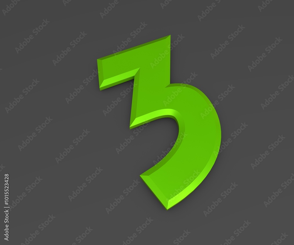 Green 3D volumetric figure or number on a gray background. Numbering. Green 3D volumetric figure or number on a gray background. Numbering.