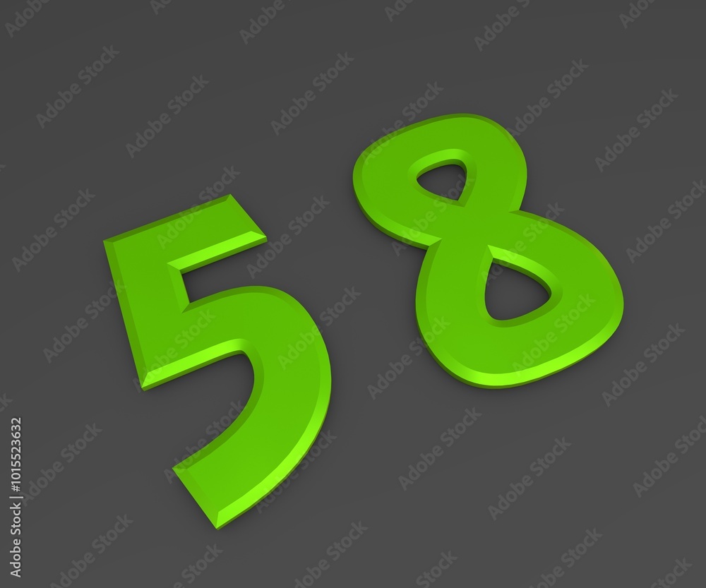 Green 3D volumetric figure or number on a gray background. Numbering. Green 3D volumetric figure or number on a gray background. Numbering.