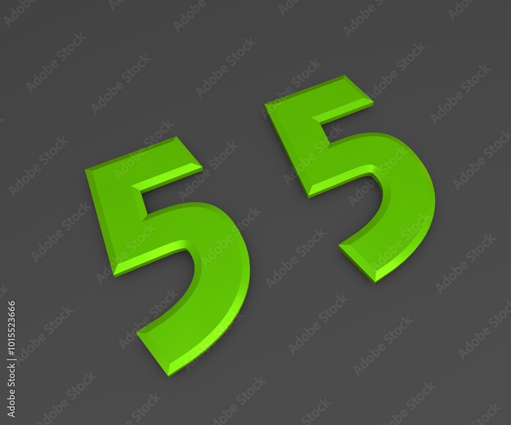 Green 3D volumetric figure or number on a gray background. Numbering.