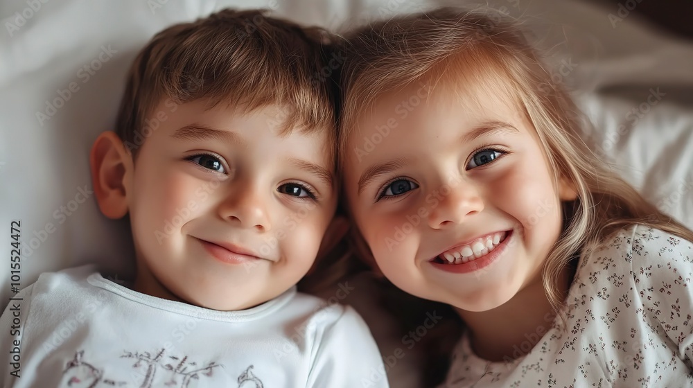 Portrait of a cute little boy and girl smiling at the camera. Happy siblings day Portrait of a cute little boy and girl smiling at the camera. Happy siblings day