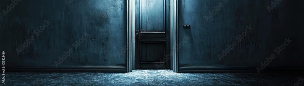 A mysterious dimly lit room featuring an ominous door, evoking suspense and intrigue. Perfect for horror and mystery themes. A mysterious dimly lit room featuring an ominous door, evoking suspense and intrigue. Perfect for horror and mystery themes.