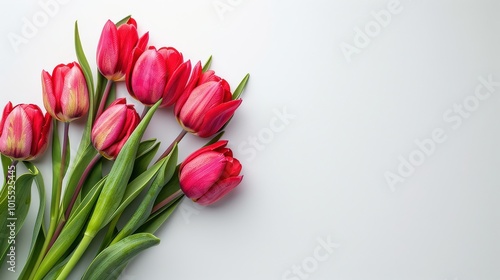 Wallpaper Mural Fresh red tulips on white background - minimalistic spring floral composition Torontodigital.ca