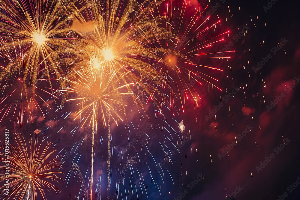 A fireworks display with a blue sky background. generative ai., A fireworks display with a blue sky background. generative ai.,
