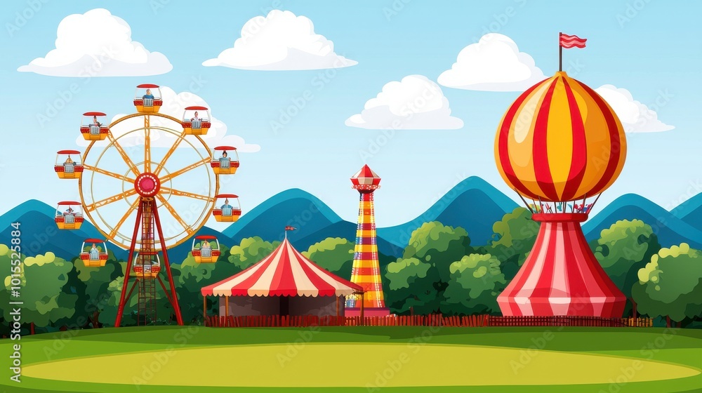 Family at a theme park with rides and attractions Family at a theme park with rides and attractions