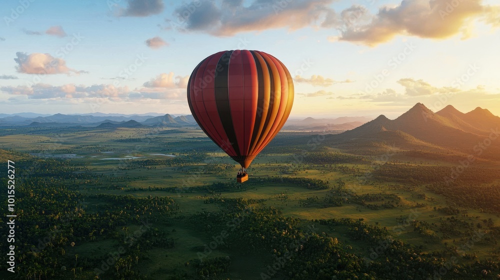 Fototapeta premium Hot air balloon ride over a scenic landscape, adventurous vacation