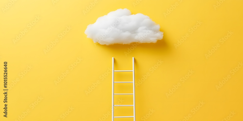 ladder to the sky with white cloud on yellow background ladder to the sky with white cloud on yellow background