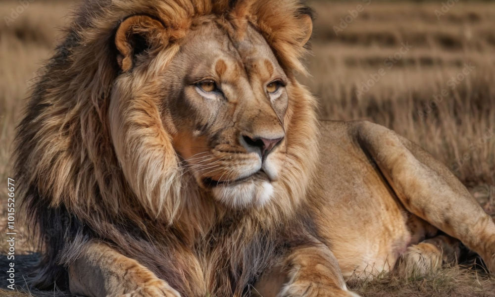 Naklejka premium lion in the grass