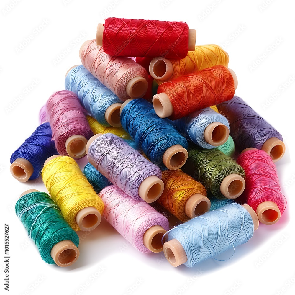 Many sewing threads on white background Many sewing threads on white background