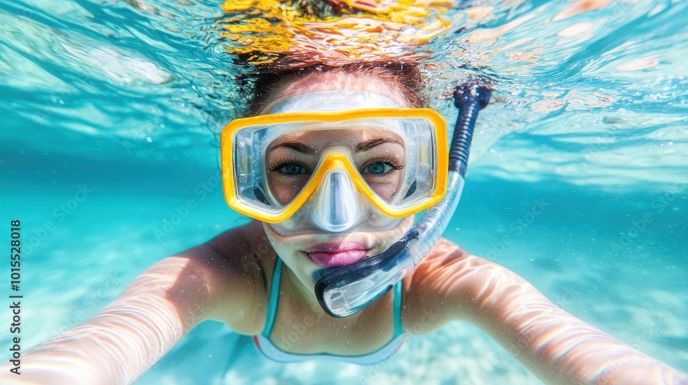 Naklejka premium person snorkeling in the pool