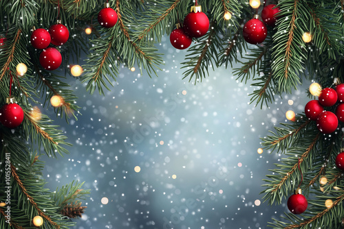 Christmas tree branches background with festive green holiday foliage for seasonal decoration