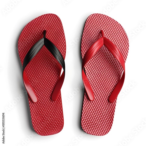 Pair of red flip flops isolated on white background